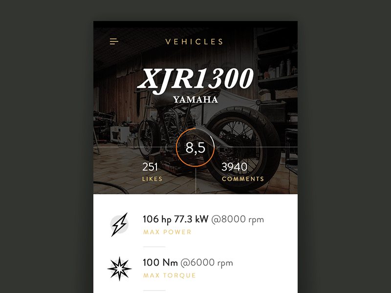 Vehicle Page animation bike cafe moto racer rate vehicle vote
