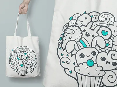 Tote bag doodle bag cute doodle draw drawing girly happy line monster monsters tote vector