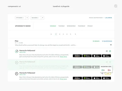 Tunefind UI Components components design movies music songs styleguide tunefind tv ui ux