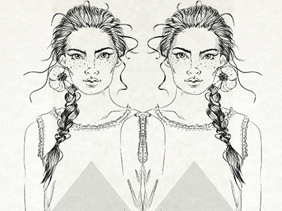 Dribbble 254 braid elena greta apostol hair illustration lace linework poppy portrait simetry sketch triangle twins