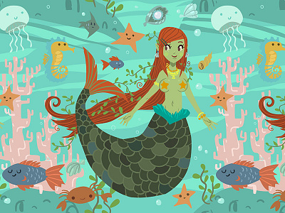 Mermaid Pattern 2d fish flat girl mermaid ocean pattern sea vector