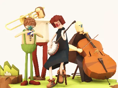 Métis music band 3d band cinema 4d instrument low poly music métis polygon
