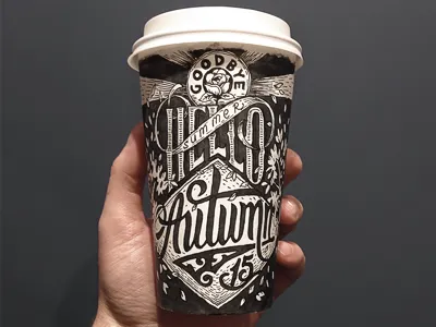 Good bye summer hello autumn autumn black coffee cup fall illustration lettering sketch