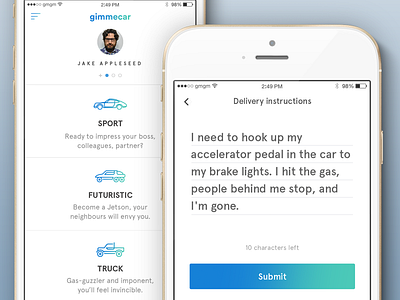 Gimmecar car design hire ios rental startup ui ux