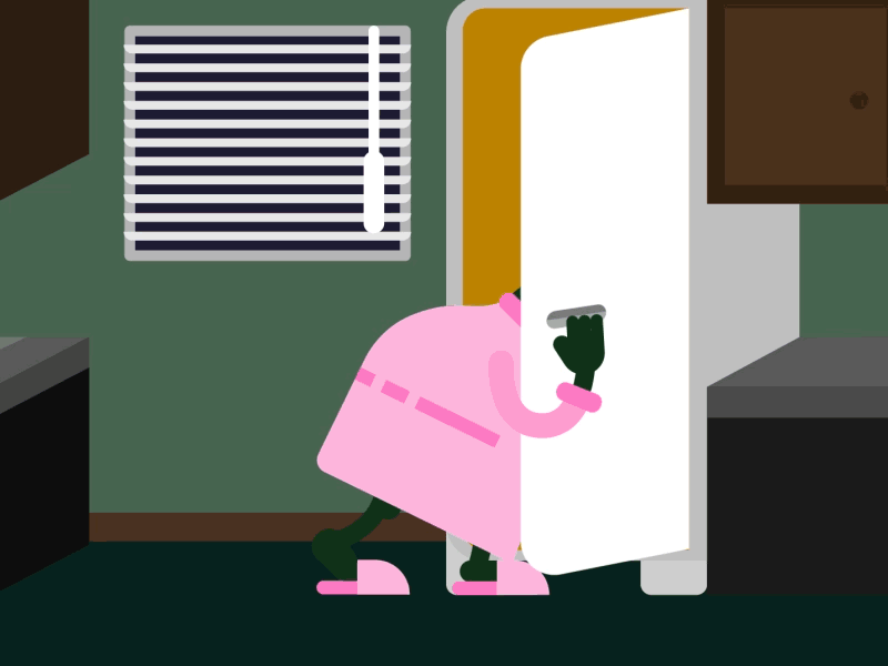 Attacking The Fridge animation attacking avocado fridge guacam hungry kitchen loop munchies pink robe