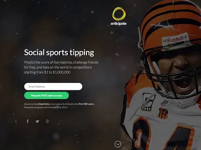 Anticipate Coming Soon coming soon email capture hero homepage landing page register social sports ui ux