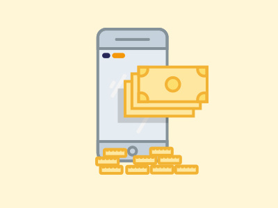 Selling on mobile coin flat illustration mobile money vector