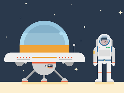 Space Explorer austronaut character illustration lander space stars