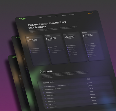 Web service Platform branding design designer figma glass glass effect glassmorphism graphic design illustration logo minimalist design price price page ratecard ui ux vector web solutions webservices