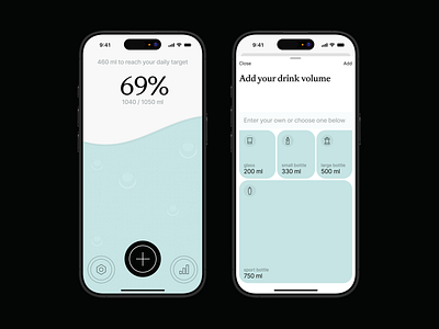 water intake tracker app 3d app c4d mobile typography ui water