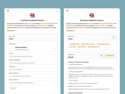 Form Experience after ai ai prompt before copy default edit field filled form generate hashtag journey persona placeholder prompt regenerate result sidesheet variable