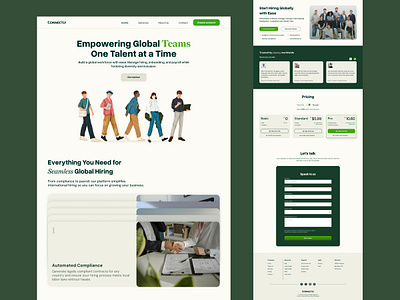 Connectly – Simplifying Global Hiring business coonect footer form green header hero hiring icon illustration landingpage navbar office pricing stack testimonial ui user ux website