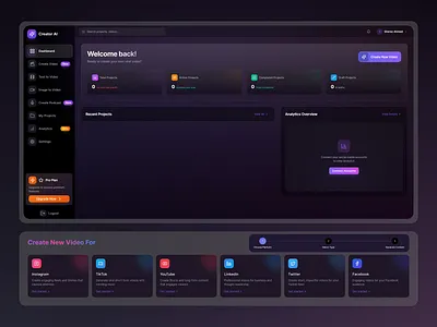 Creator AI - AI Content Creation Platform aicontentcreation branding contentcreationplatform creativetools creatorai figmadesign imagetovideo podcastcreation texttovideo uidesign uiux videocreation