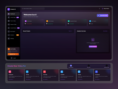 Creator AI - AI Content Creation Platform aicontentcreation branding contentcreationplatform creativetools creatorai figmadesign imagetovideo podcastcreation texttovideo uidesign uiux videocreation