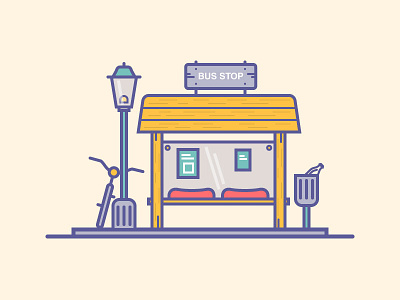 Bus Stop bus city color flat house icon illustration line minimal stop strokes