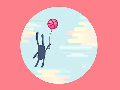 Rabbit Dribbbling Around ai baloon cutie pie debut flat illustration nz pale blue rabbit