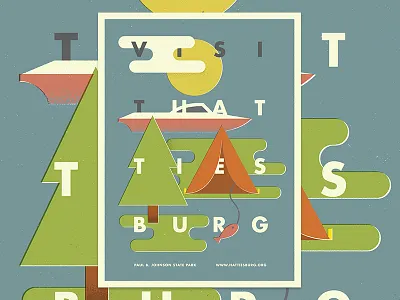 Visit Hattiesburg Poster Series - Paul B. Johnson State Park boat camping fish illustration local mississippi poster tent