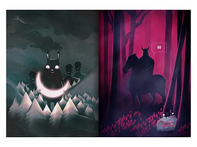 Come Closer / Dangerous Date animals art creatures dark design forest illustration martynas pavilonis moon mushrooms night spooky woods
