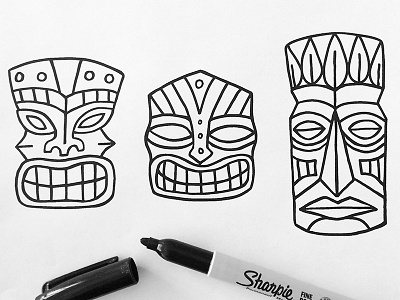 Tiki Masks geometric illustration line illustration mask party sharpie tiki tiki mask tiki party tribal