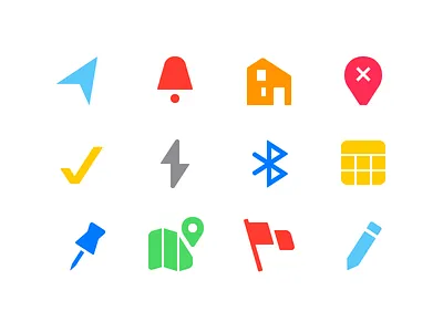 Icons address battery beacon bluetooth calendar check edit follow geo map notification stuff
