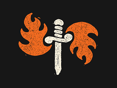 Flaming Dagger dagger fire flames grunge hand drawn illustration knife letterpress logo mark texture