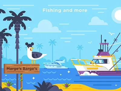 Disney World / Cruise Adventures boat disney disney world fishing flat illustration marges barges mickey seagull stolz