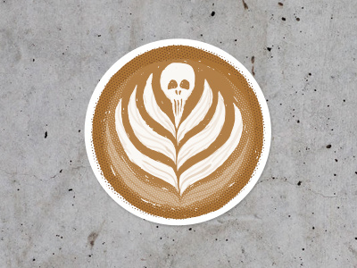 Skullatte coffee halftones illustration latte art skull sticker texture