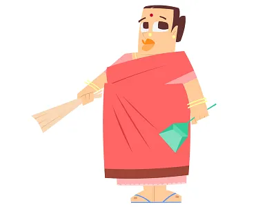 South indian women worker 2d animation character design flash flat design.