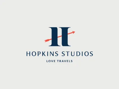 Hopkins Studios Brand Mark and Logo - Postfilm Design Co. arrow badge branding creative studio design illustration linear luxury monogram travel