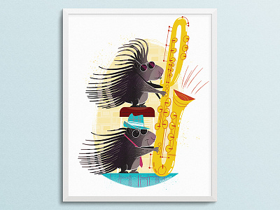 African Porcupines Playing Sax Mockup cartoon jazz porcupine saxophone vector