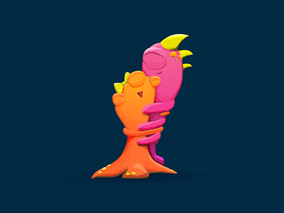 hug o' war happy hug illustration monsters