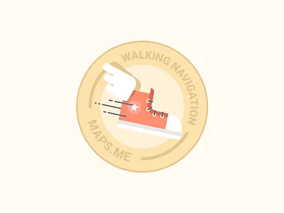Walking Navigation badge flat fly illustration maps.me navigation shoes star walking
