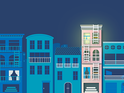 Houses illustration blue buildings flat houses illustration sf vector