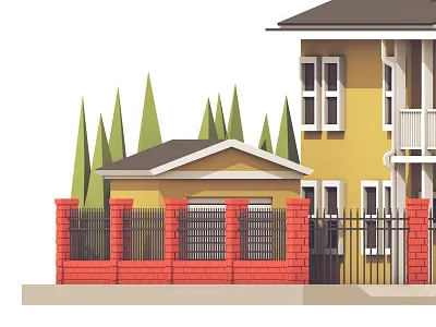 House/Garage 3d architecture brick fence garage house render roof trees windows