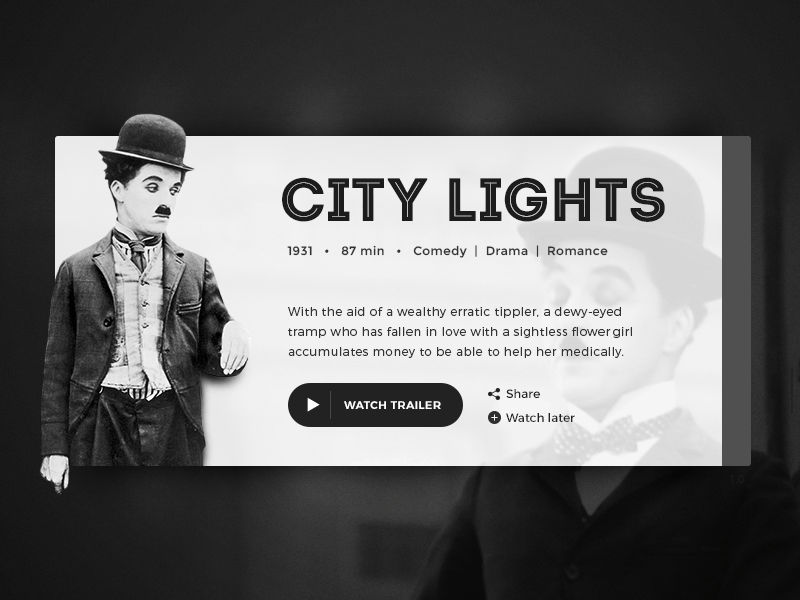 Day 002 - Movie Card card chaplin charles flat imdb movie play trailer tv ui watch widget