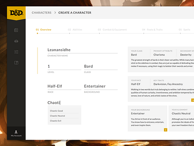 D&D - Character Creation - Step 1 dd dnd form game meteor meteorjs multi step form roleplaying games ui ux wizards wotc