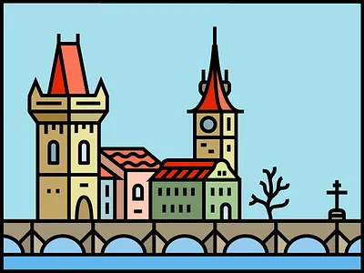 Prague bridge castle charles bridge city czech republic icon line outline prague town vector