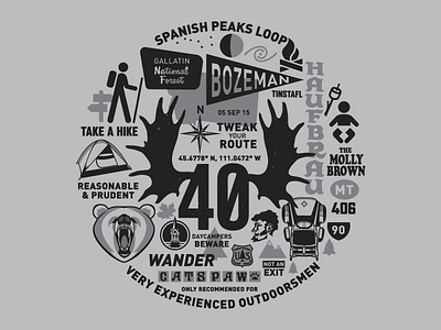 Montana Style bozeman camping hiking illustration montana one color screen printing spanish peaks