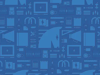 School Pattern blue computer horse horseshoe icon lightbulb lightning magnet notebook pencil school supplies