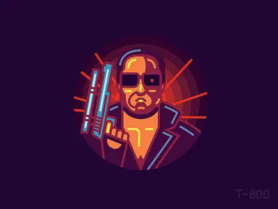 T 800 v3 gun illustration line movie schwarzenegger skull terminator