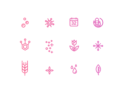 Icons for the pattern bloom bubbles calender drops icons leaf outline icons rye shimmer spore taj mahal tulip