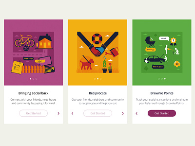 Walk Through Screens brownie help illustrations mobile points social tutorial walk through
