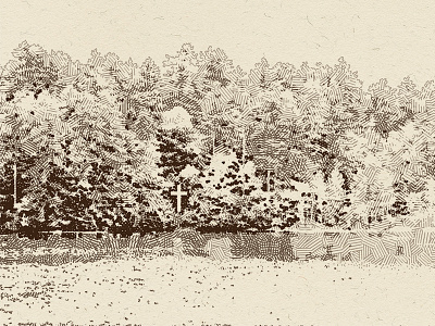 Lake Cross Sketch christian cross cross hatch evergreen forest treeline tree historic antique illustration kanuga lake reflection landscape paper texture sepia tone tablet value sketch