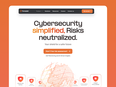 Landing Page Cyber Security branding cyber security design graphic design illustration landingpage logo orange product design saas typography ui ux