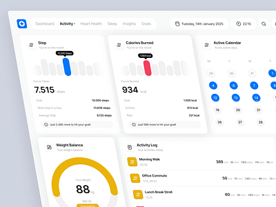 FitPro - Activity Page Dashboard activity branding calendar calories clean dashboard exercise gym health minimalist planner running schedule sport step ui ux walking website