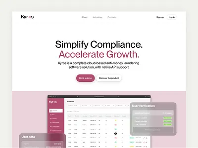 Website landing section - Kyros aml dashboard desktop figma landing money saas section tool transactions ui webdesign website