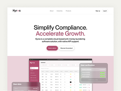 Website landing section - Kyros aml dashboard desktop figma landing money saas section tool transactions ui webdesign website