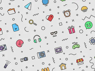 Modern Life camera chat file gift headphones heart icon line music search stroke theme