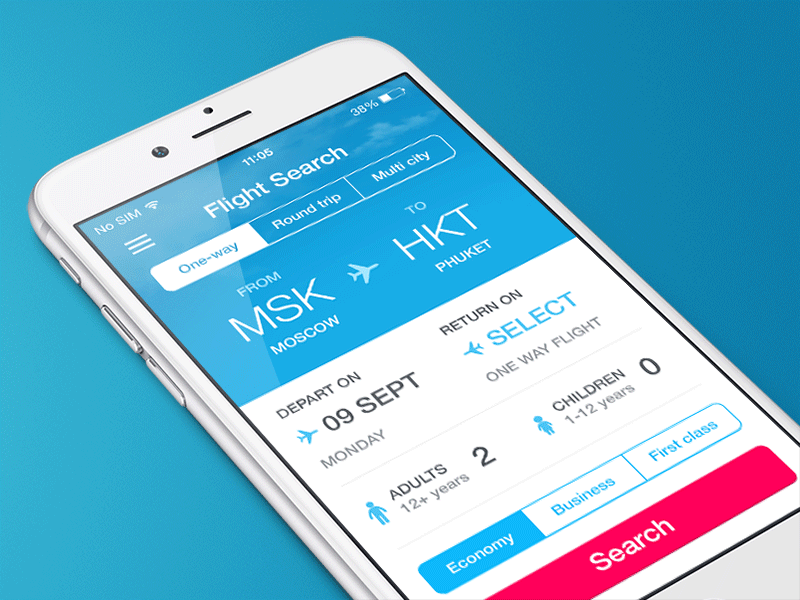 FLIGHT SEARCH APP / Date selection animation app flight interface search ui ux