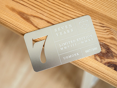 7th Anniversary Steel Card 7 card diecut engraved laser etched metal seven steel ugmonk